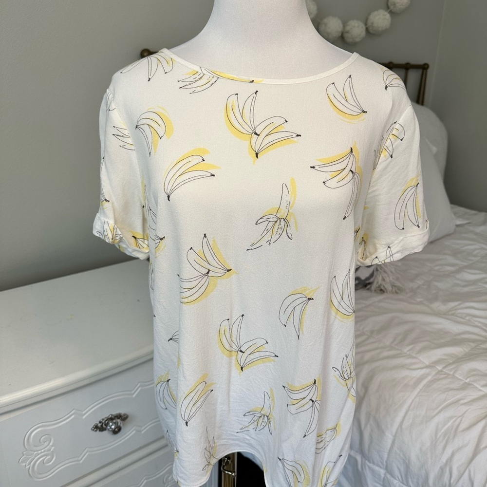 LC Lauren Conrad Banana Print Blouse - Cream and Yellow